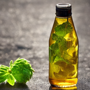 Fles met ijsthee en hopbel (foto door ArtBreeder)